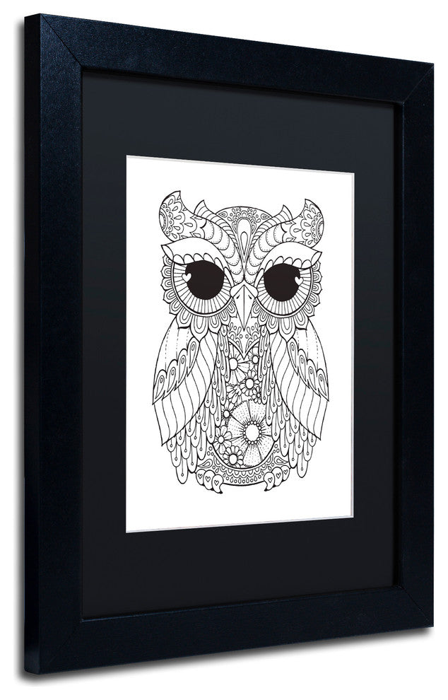 Hello Angel ''Owl 3'' Art, Black Frame, Black Mat, 14x11