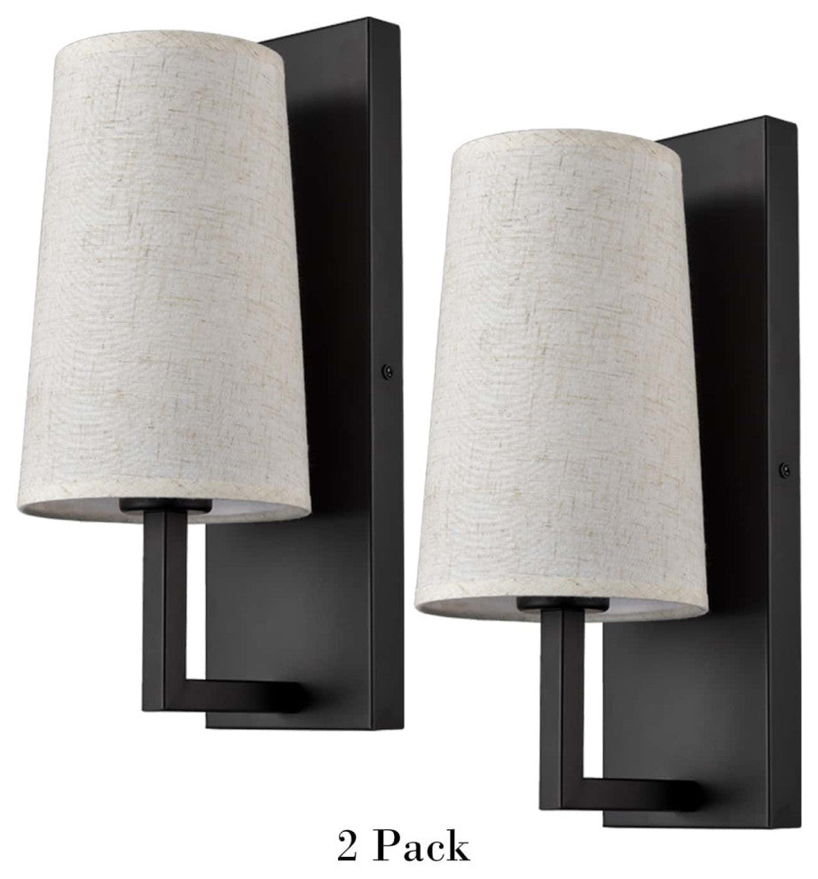 Black Wall Sconces Modern Fabric Shade Wall Lamps, Set of 2