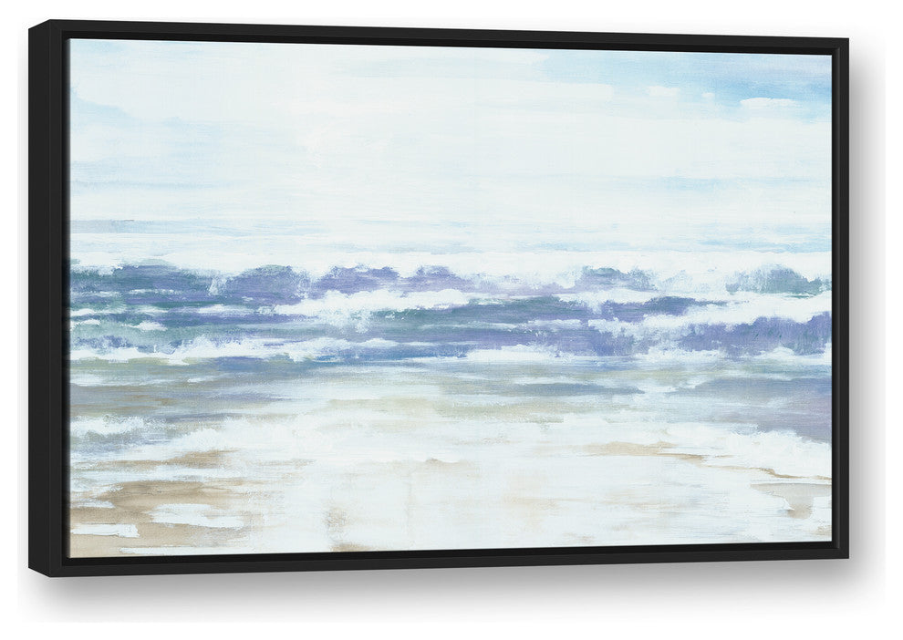Blue Beach Waves 24x36 Black Floating Framed Canvas
