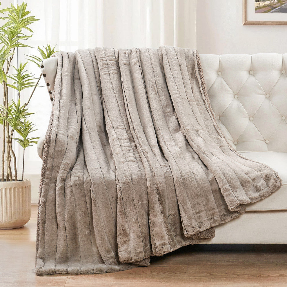 Super Mink Faux Fur Throw Blanket, Oatmeal, 118" X 95"
