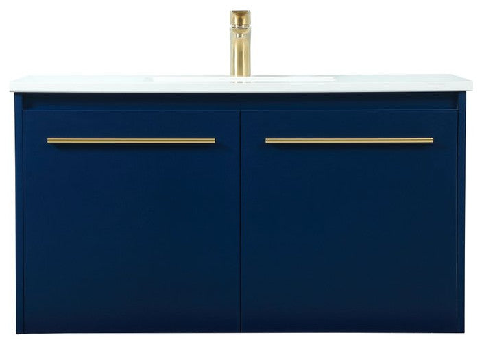 Phoebe Single Bathroom Vanity, Blue, 36", Without Backsplash