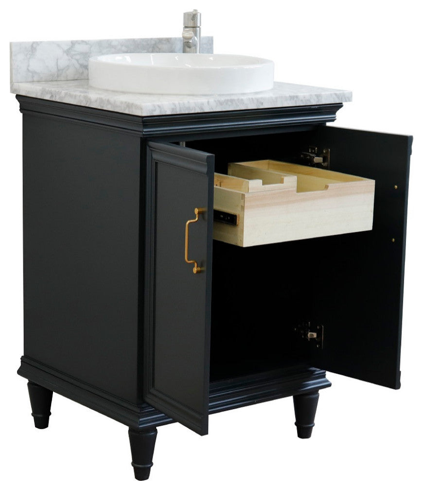 25" Single Vanity, Dark Gray Finish With White Carrara And Round Sink