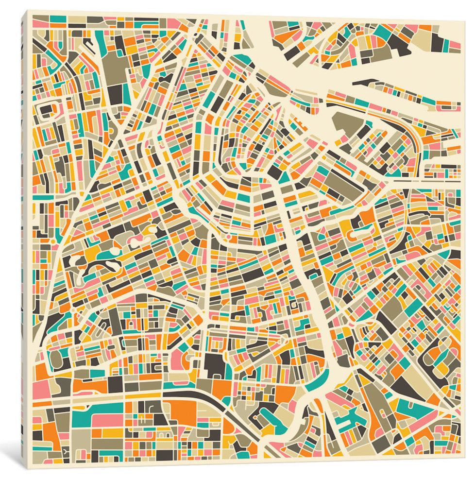 "Abstract City Map of Amsterdam" by Jazzberry Blue, 26x26x1.5