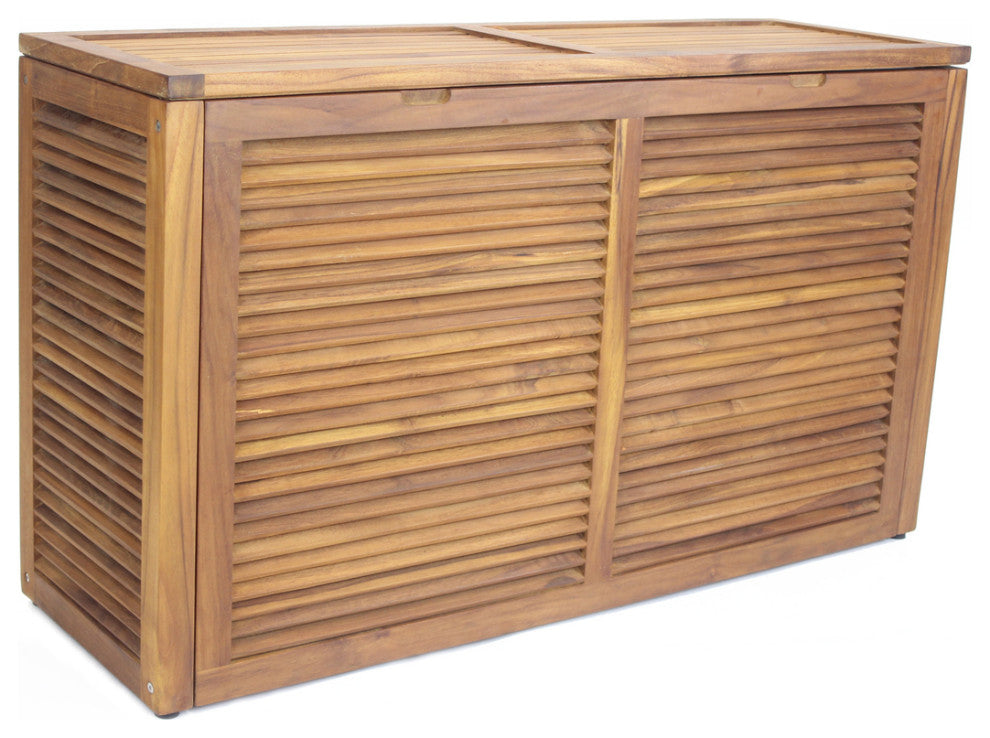 Nila Double Size Wall-Hugging Teak Louvered Hamper
