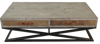 Syracuse Cocktail Table Metal Base Wood Top and Leather Strap