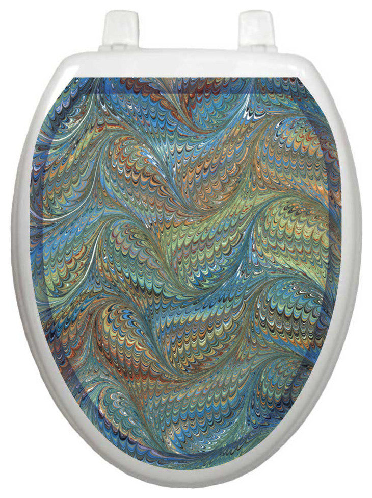 Victorian Feathers Toilet Tattoos Seat Cover, Vinyl Lid Decal, Bathroom Accent, Elongated