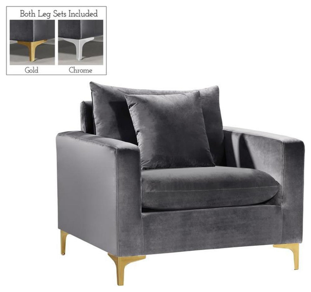 Home Square 2-Piece Furniture Set with Velvet Accent Chair and Sofa in Gray
