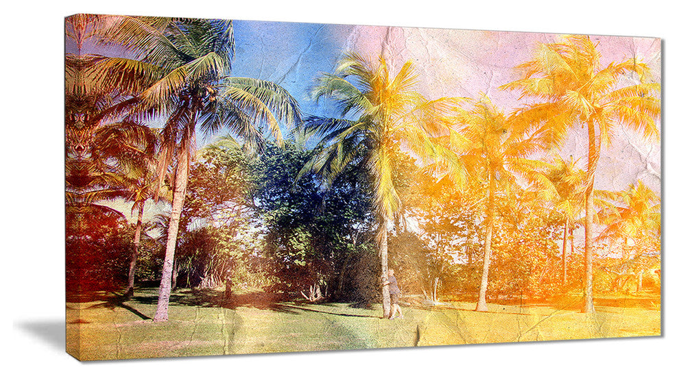 "Retro Palms in Yellow Shade" Canvas Print