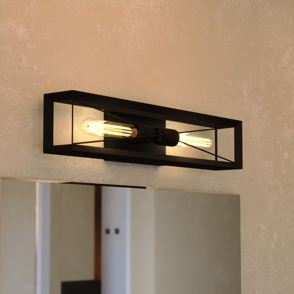 Milton 2-Light Black Transitional Wall Sconce, Bathroom Vanity Lighting Fixture