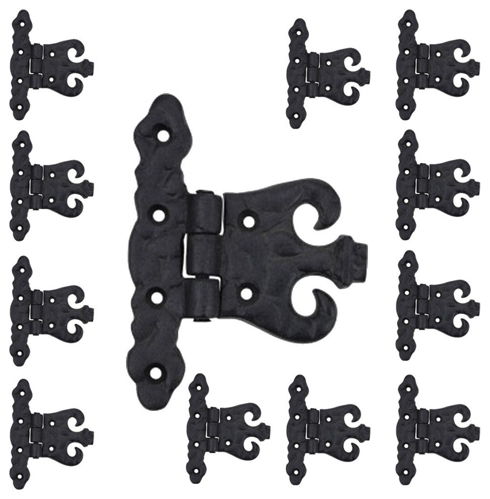 Black Cabinet Door Hinge Rust Resistant Wrought Iron Hinge, Pack of 12