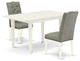 3Pc Rectangle Dinette Set, Nail Head Chairs, Butterfly Leaf Table, Linen White