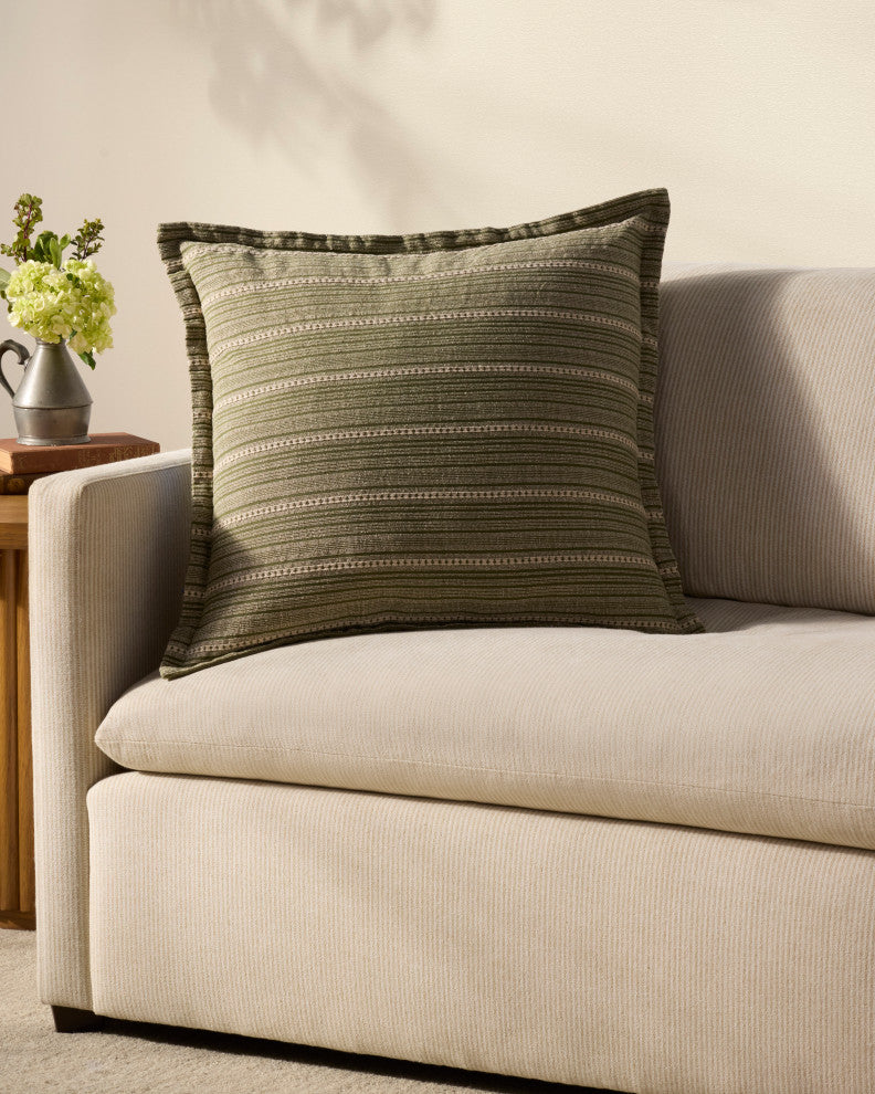 Chris Loves Julia x Loloi Howie Green / Natural 22'' x 22'' Cover, Down Pillow