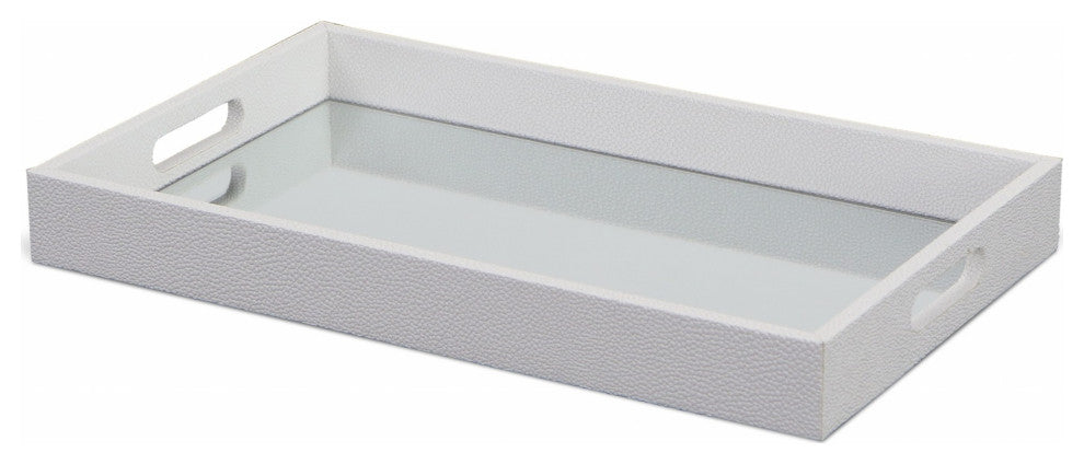 White Shagreen Tray With Beveled Mirror