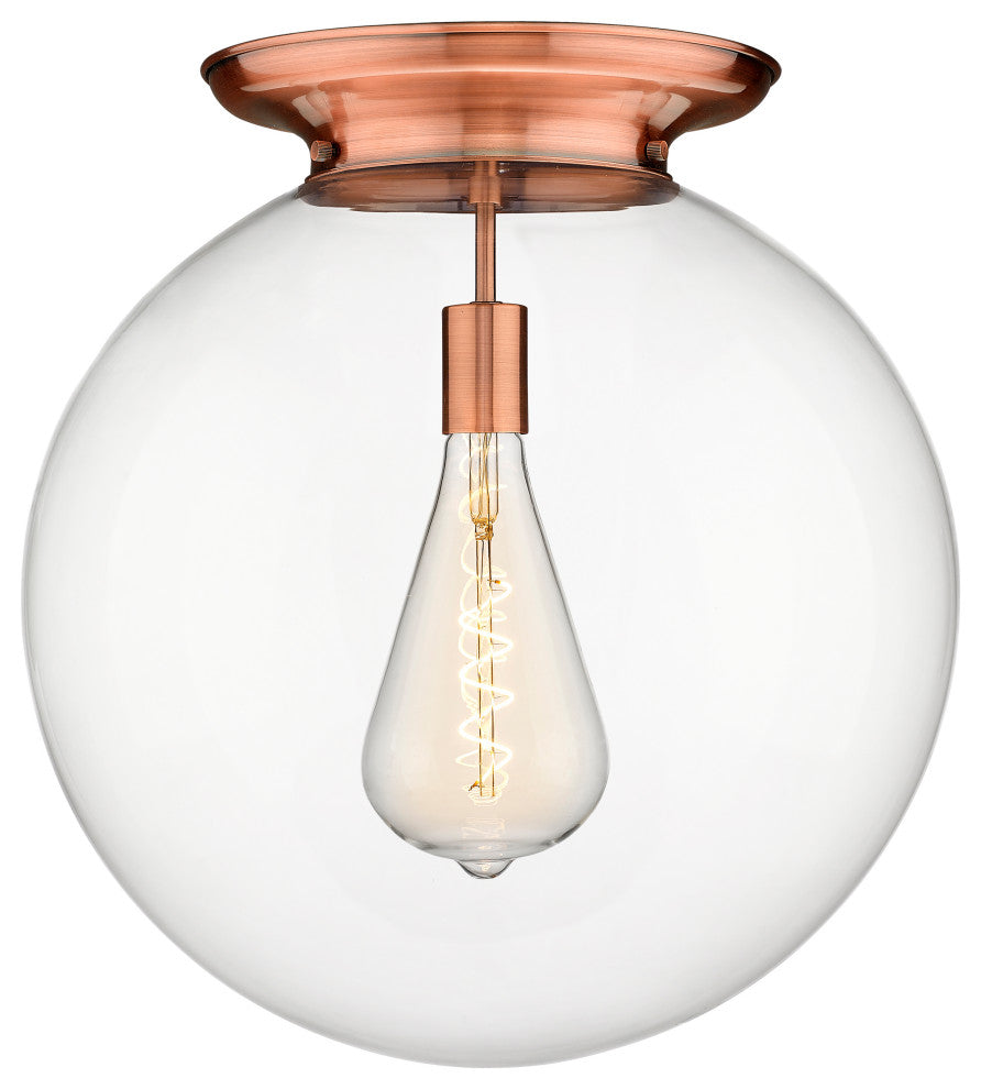 Beacon 1 Light 18" Flush Mount, Antique Copper, Clear Glass