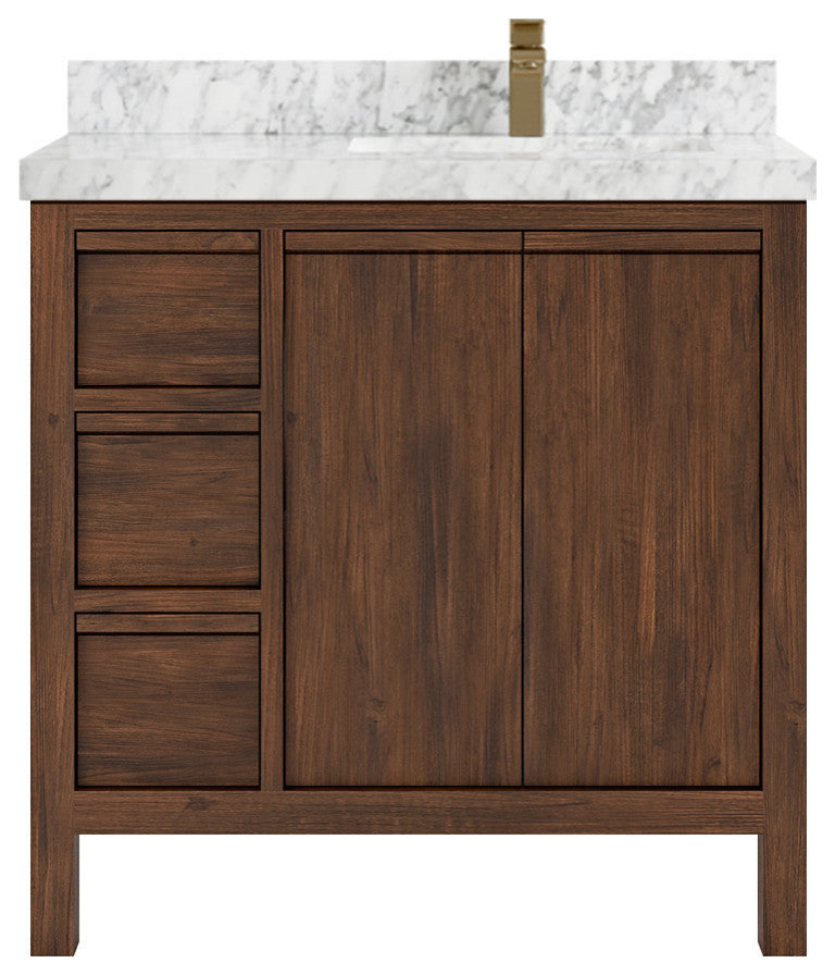 Elizabeth 36 Right Offset Bath Vanity in Dark Walnut Teak 2" Carrara Marble