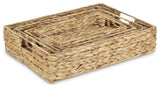 4-Piece Water Hyacinth Rectangular Tray With Metal Frame