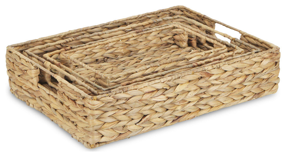 4-Piece Water Hyacinth Rectangular Tray With Metal Frame