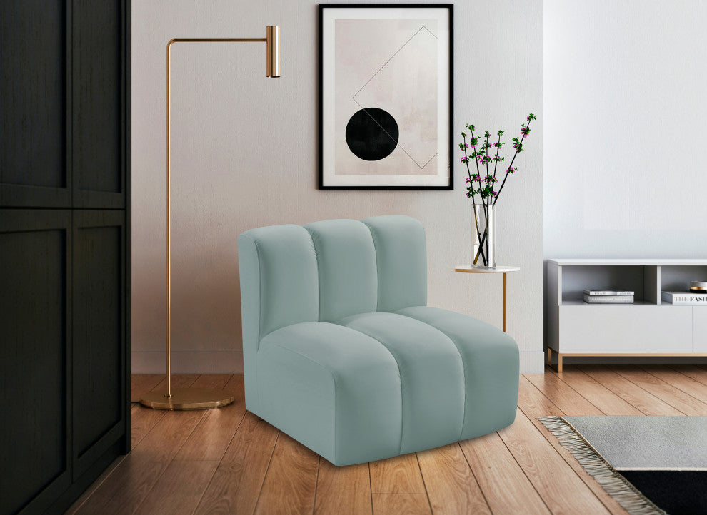 Arc Upholstered Modular Component, Green, 1-Piece: Straight Chair, Vegan Leather