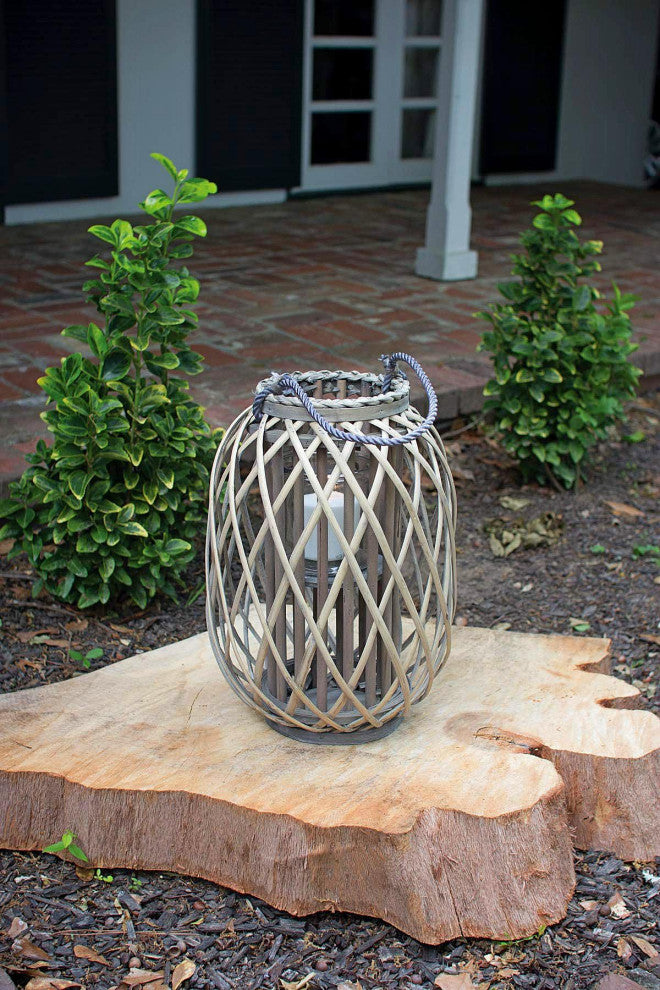 Grey Willow Lantern with Glass - Small