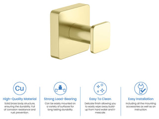 Blaze Bathroom Towel & Robe Hook, Set of 2, Brushed Gold