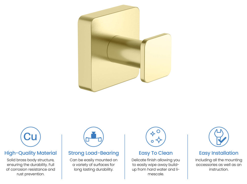 Blaze Bathroom Towel & Robe Hook, Set of 2, Brushed Gold