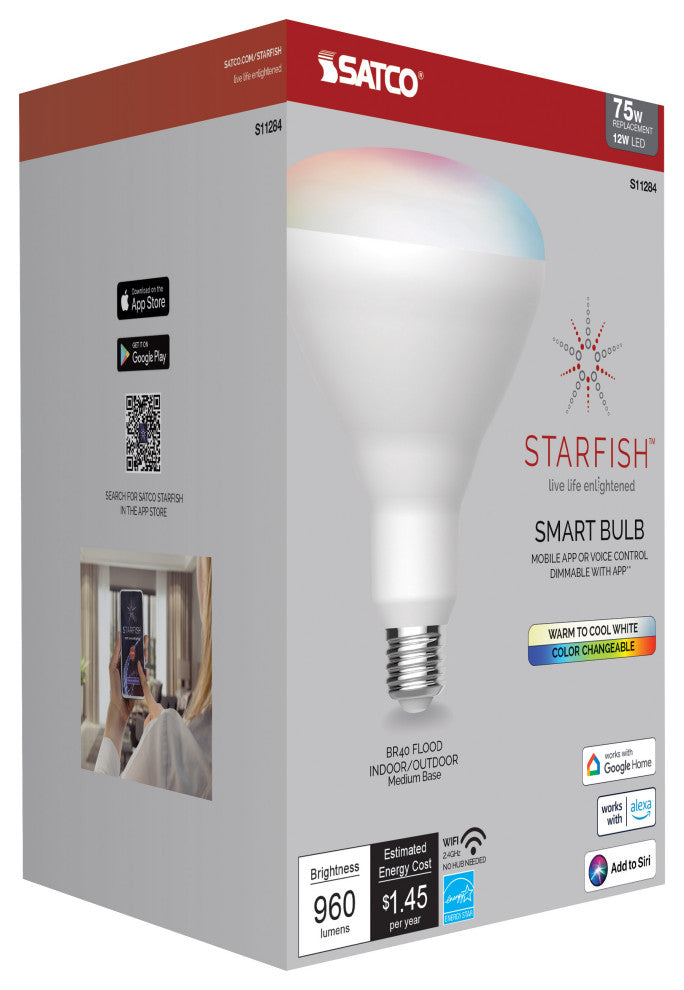 12W, BR40 LED, RGB & Tunable White, Starfish IOT, Medium Base, 120V