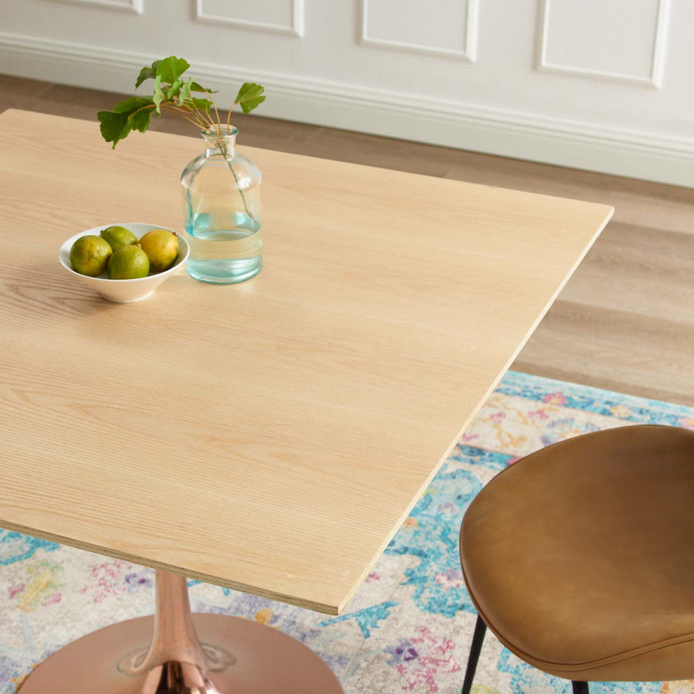 Dining Table, Square, Wood, Rose Gold Brown Natural, Modern, Bistro Restaurant