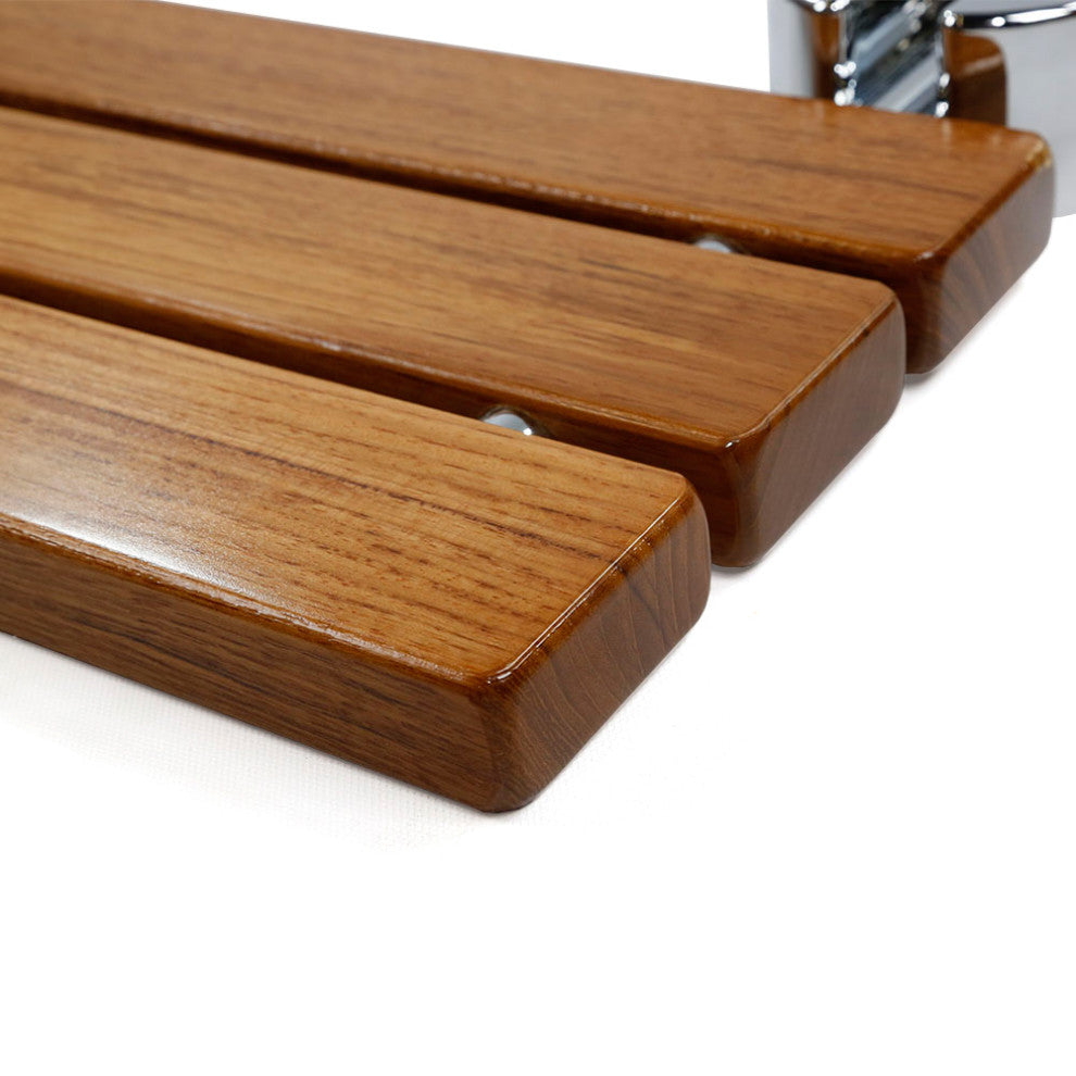 20" Teak Wood Folding Shower Seat Bench, Foldable Wall Mounted Seat