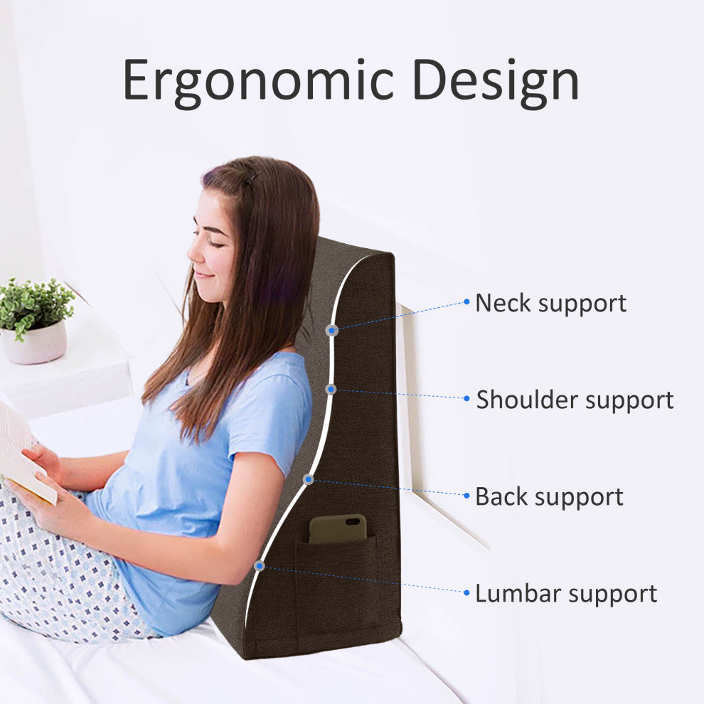 Reading Pillow Bed Foam Wedge Adult for Back Support, Brown, 24x9x21
