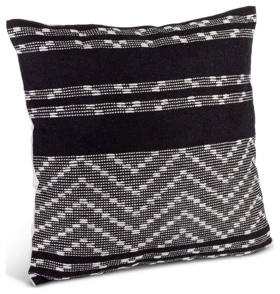 18" Black and Ivory Woven Cotton Square Accent Pillow
