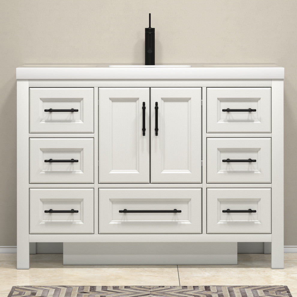 VIV 48" Solid Wood Freestanding Bathroom Vanity, Matte White