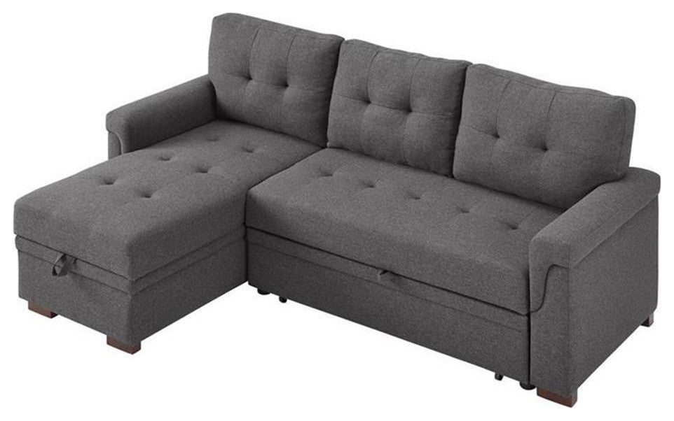 Bowery Hill Fabric Reversible/Sectional Modern Sleeper Sofa with Storage in Gray