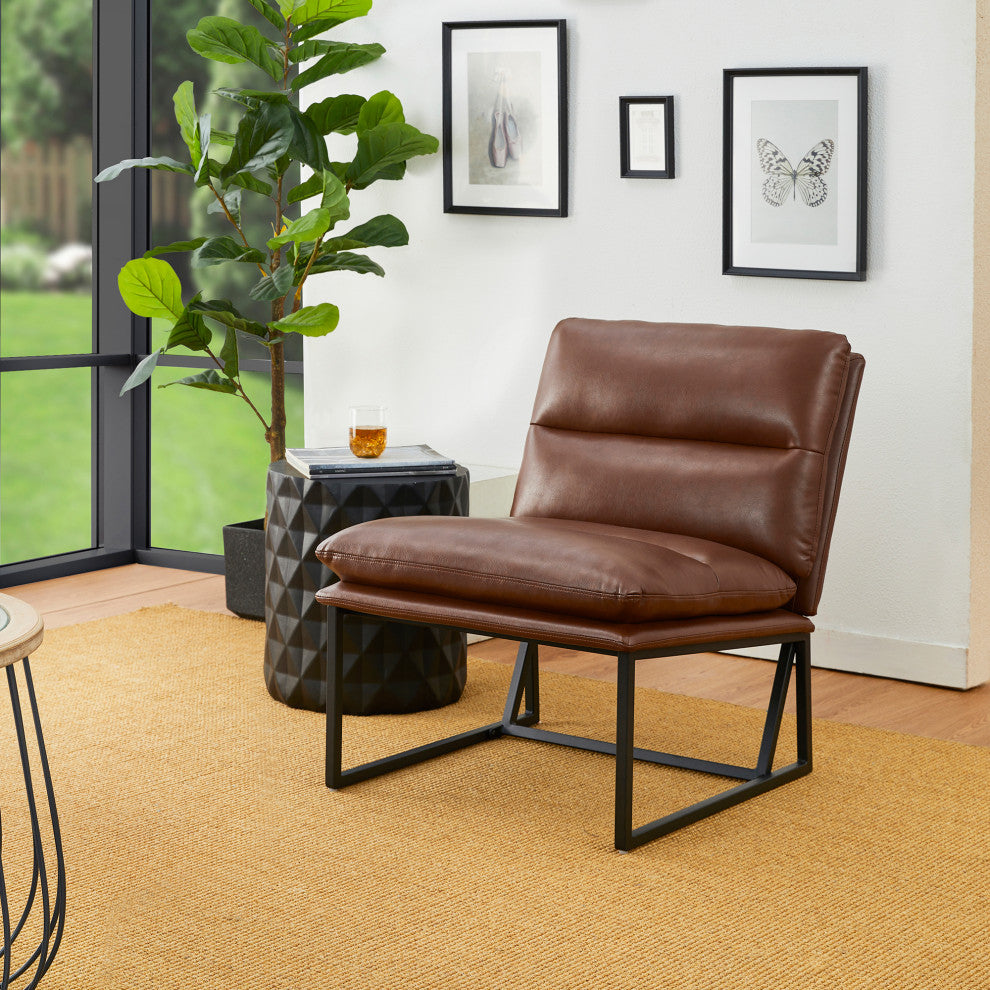 Set of 2 Modern Thick Leatherette Accent Chair, Coffee