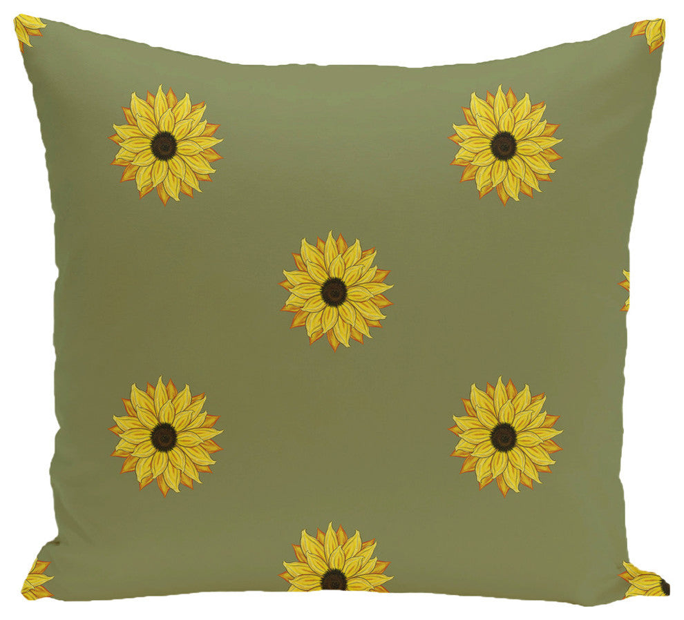 Sunflower Frenzy Flower Print Pillow, Green, 16"x16"