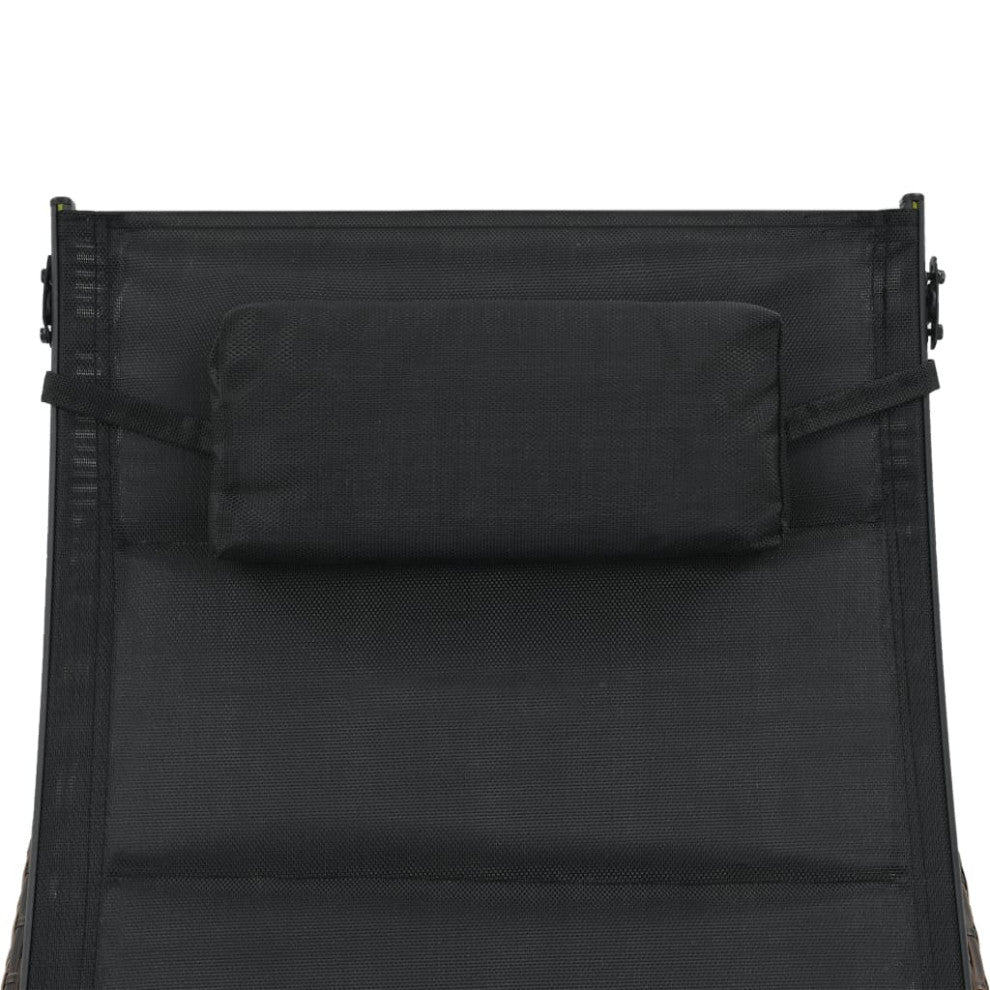 vidaXL Sun Lounger Poly Rattan and Textilene Brown Patio Garden Day Lounge Bed