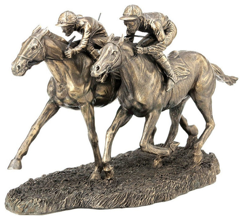 Two Jockeys Horse Racing Sculpture