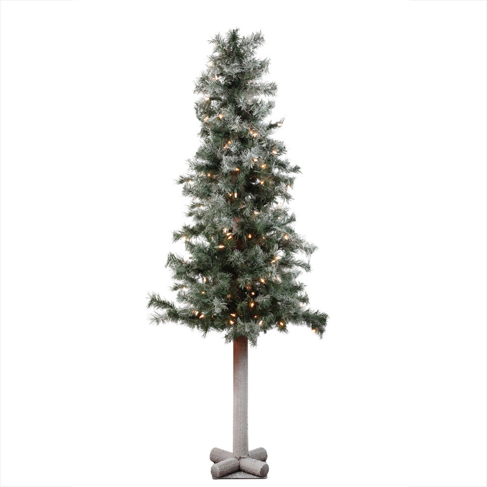 Pre-Lit Frosted and Glittered Woodland Alpine Tree, Clear Lights, 5'x28"