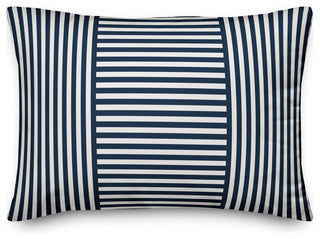 Navy Patchwork Stripe 14x20 Lumbar Pillow