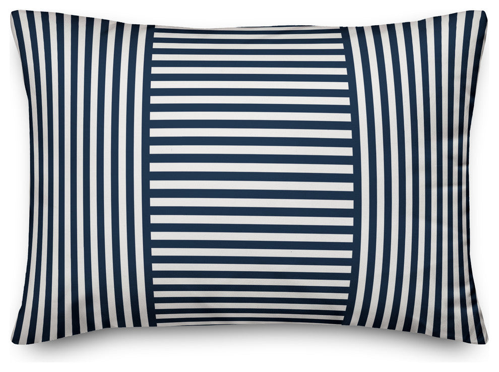 Navy Patchwork Stripe 14x20 Lumbar Pillow