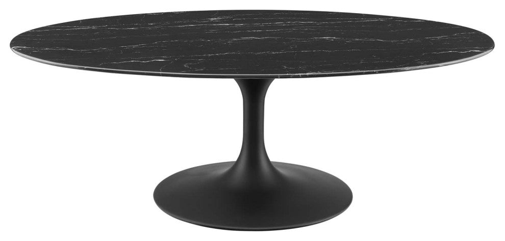 Coffee Table, Oval, Artificial Marble, Metal, Black, Modern, Lounge Hospitality