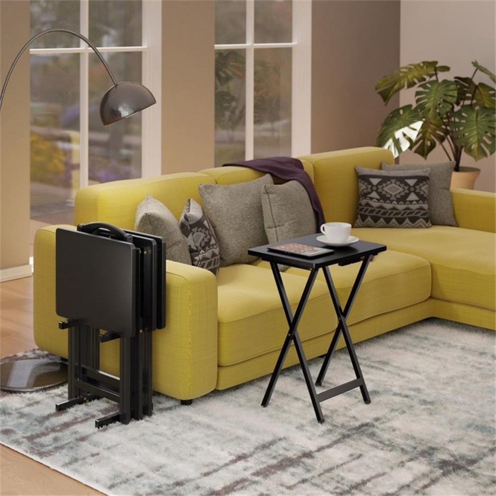 Winsome Alex 5-Piece Transitional Solid Wood TV Table with Stand in Black