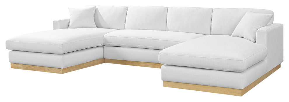 Johanna Black Linen Textured Fabric 3pc. Sectional, White, Natural Finish