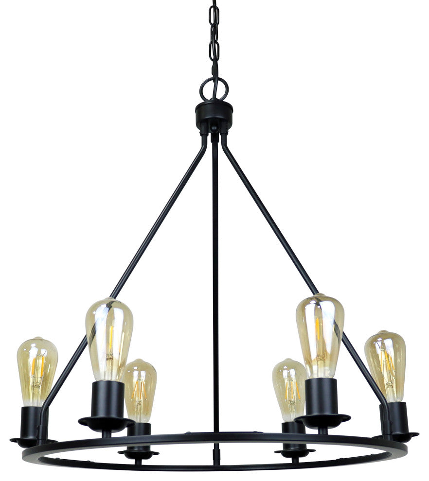 Ironclad Industrial-Style Matt Black Finish 6 Light Large Pendant 22" Wide