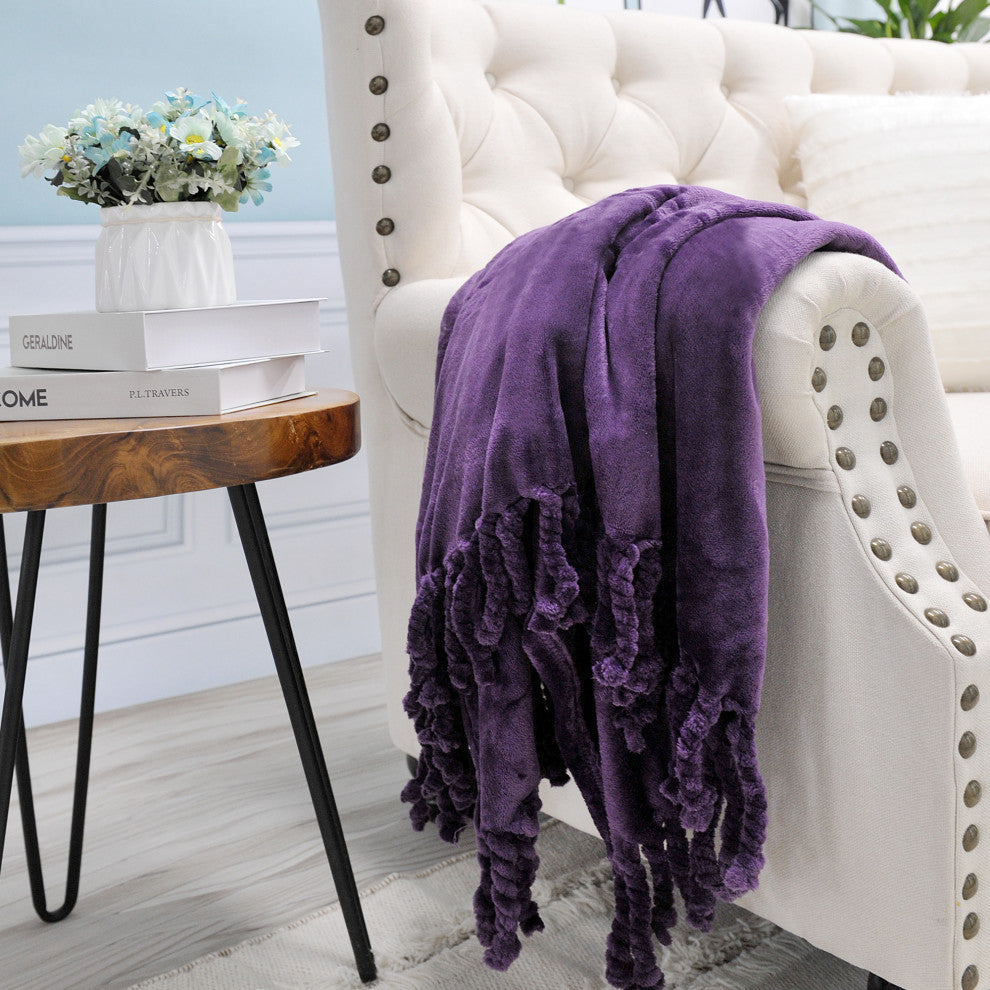 Braided Rope Flannel Fleece Throw, Blackberry Wine, 60"x80"