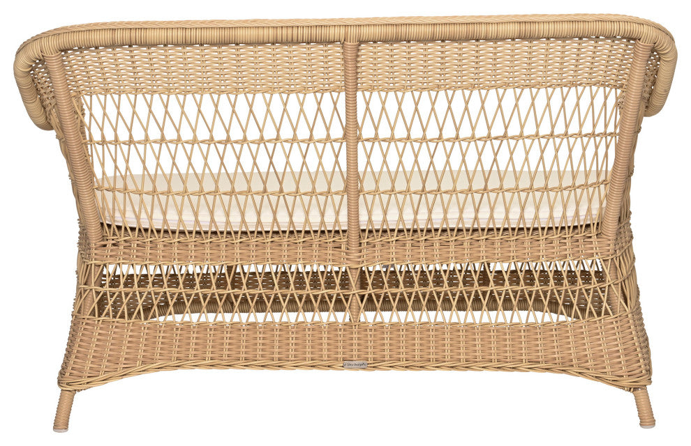 Charlot 2-Seater Sofa With Cushion, Natural Finish, Snow White Upholstery