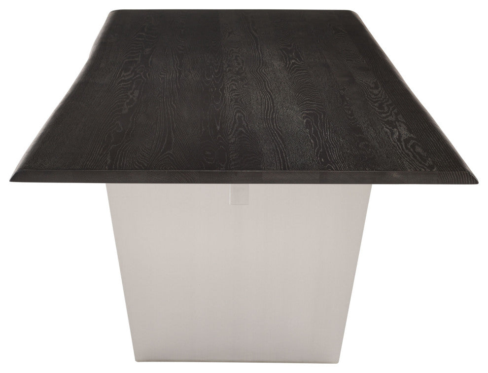 Aiden 78-inch Rectangular Dining Table Brushed Stainless Oxidized Grey Oak Top