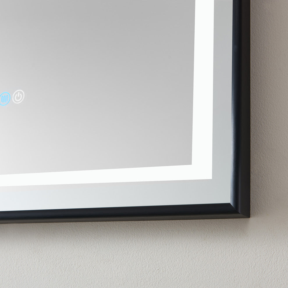 Horizontal Rectangular LED Wall Mount Bathroom Mirror, Black, 24"