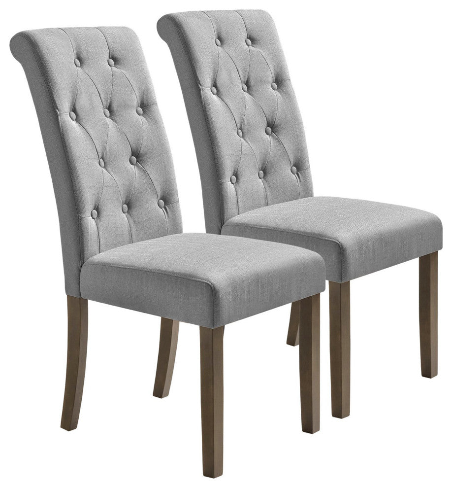 Solid Wood Dining Chair, Set of 2, Beige Tufted, Grey