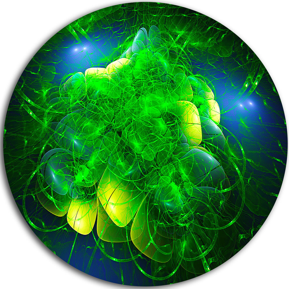 Alien Mystical Flower Green, Floral Digital Round Metal Wall Art, 38"