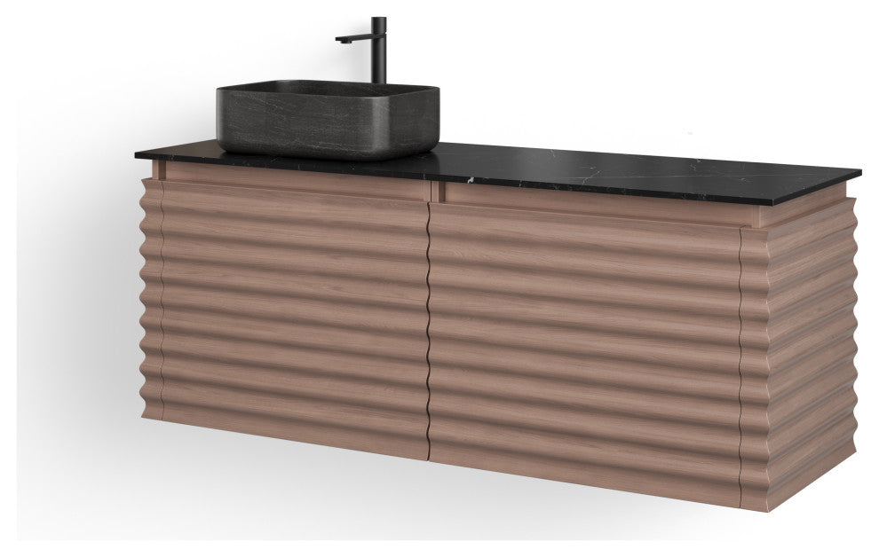 The Accordion Bathroom Vanity, Chestnut Oak, 60", Left Single Sink, Wall Mount